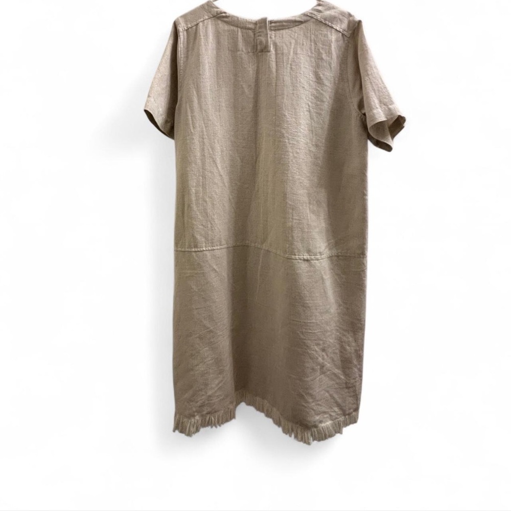 Crown Linen blend Beige with subtle metallic Short Sleeve Dress - Picture 4 of 7